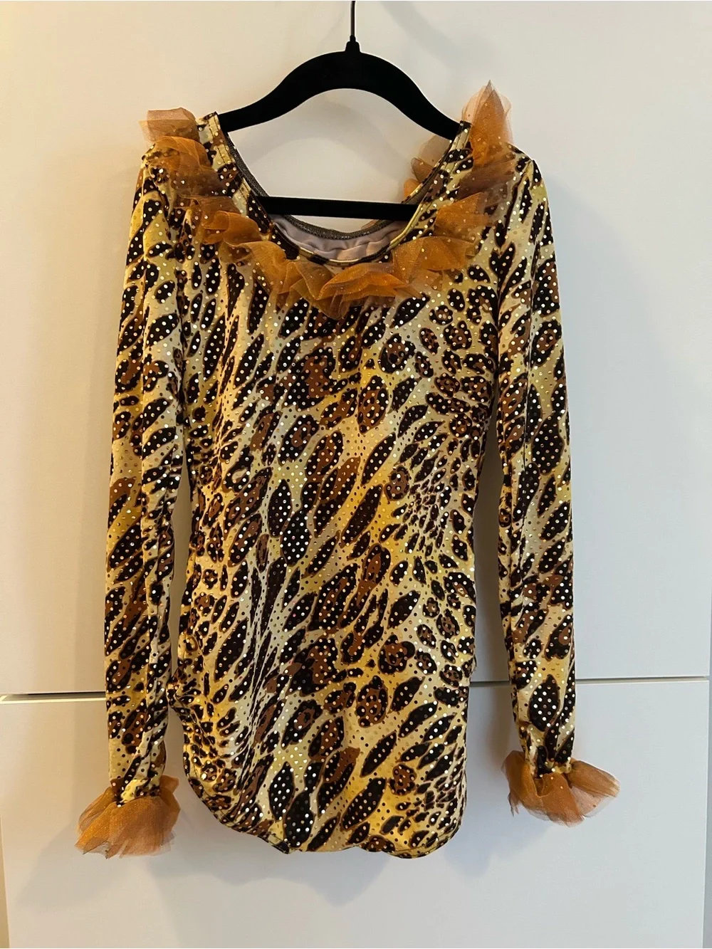 Weissman Grasslands Chant Animal Print Long-Sleeve Leotard with Tulle Trim - MC